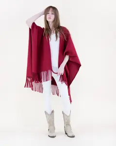 Cozy Women's Classic Solid Ruana Wrap with Fringe Hem Casual Shawl Boho Shawl