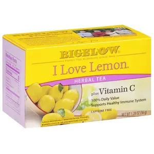 Bigelow Tea I Love Lemon with Vitamin C Herbal Tea, Caffeine Free Tea with Lemon, 20 Count Box