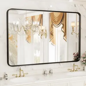 Shatterproof Bathroom Wall Mirror Vanity Mirror with Rectangular Metal Frame, Anti-Fog, Black