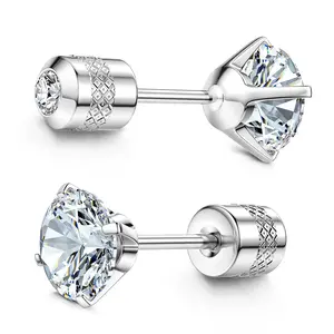 Cubic Zirconia Stainless Steel Screw Earrings - Titanium Screw Back Earrings 20G Pure Titanium Earpost - Hypoallergenic for Women Men Trendy Cartilage Stud Earrings