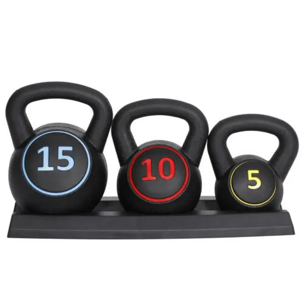 3-Piece Kettlebell Set with Rack - 5,10,15 lb Weights with Ergonomic Wide Grip, Kettlebell Sets for Home Gym Strength Training & Full Body Workouts, Exercise Fitness Equipment, Functional Fitness Equipment, Workout Equipment