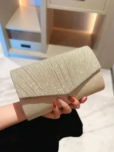 Women's 1 Piece Minimalist Elegant Plain Glitter Evening Bag, Solid Evening Bag with Chain Strap For Party & Dating & Wedding, Trendy Minimalist Purse, Elegant Stylish Purse
