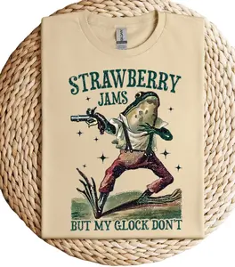 Strawberry Jams But My Glock Don't T-Shirt Hoodie Sweatshirt, Funny Frog Tee, Funny Meme Shirt For Men, For Women, Comfort Cotton Tee