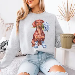 Floral Dachshund T-Shirt / Sweatshirt / Hoodie, Doxie Toile shirt, Dachshund Lover , Dachshund Teacher , Cute Flower Dog Mom Mothers Day Cotton Fabric