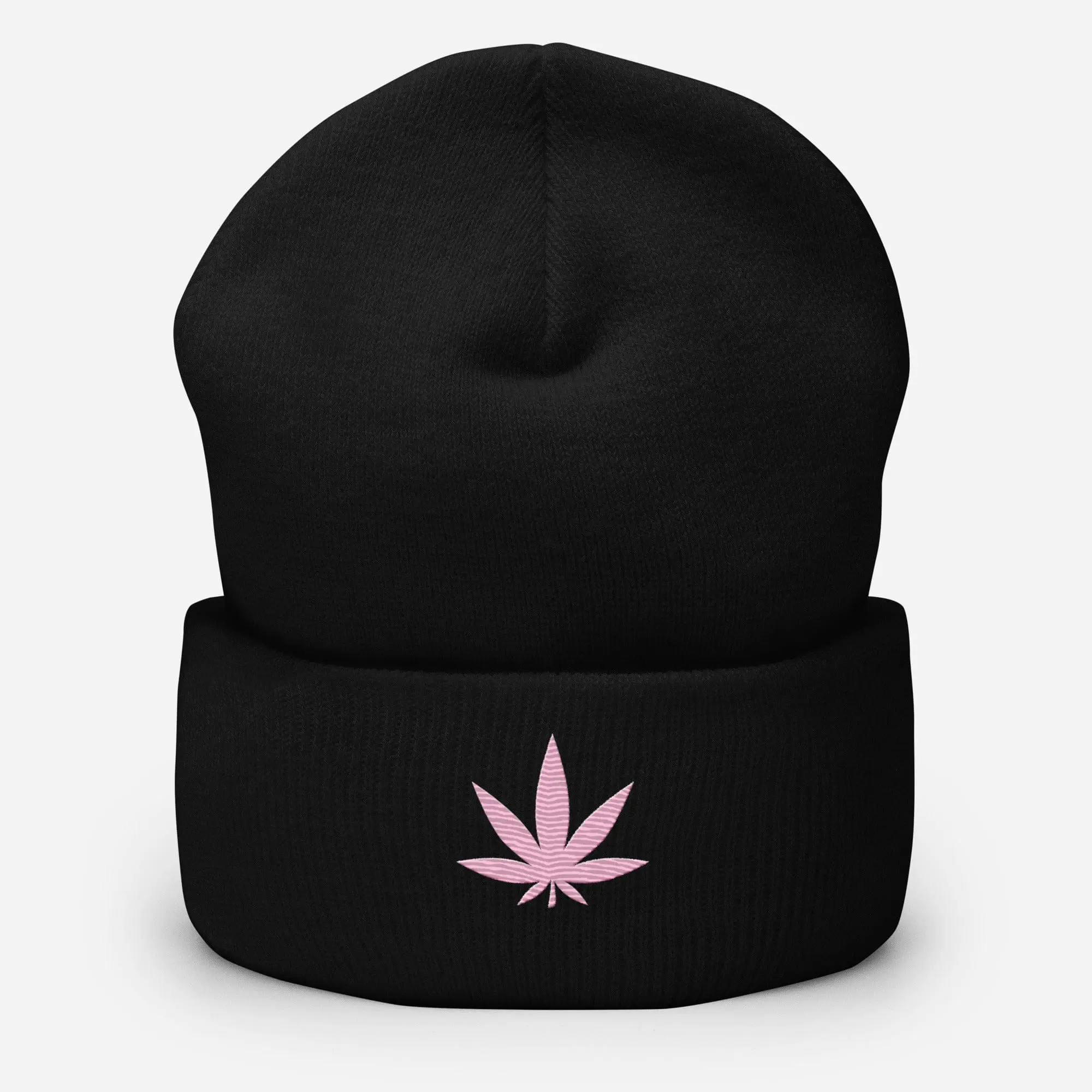 Pink Weed Leaf Cuffed Beanie