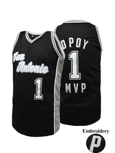 Men's San Antonio #1 MVP Embroidered Basketball Jersey, Stitched Name & Number Retro Sleeveless Shirt, Breathable Sportswear for Men Women Youth, S-3XL