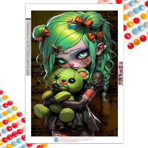 5D DIY Girl & Bear Diamond Art Painting Kit without Frame, DIY Decorative Art Picture for Beginner, Wall Art Decor for Home Living Room Bedroom, Halloween