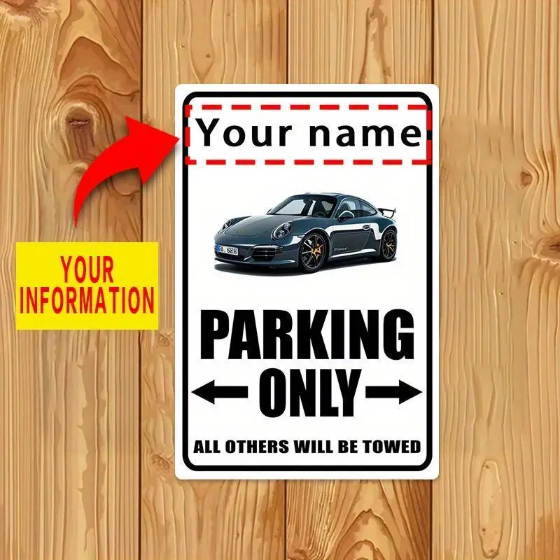 Custom Name 2D Aluminium Parking Only Sign - 8x12 in Personalized Home Supplies Metal Plaque, Bold "ALL OTHERS WILL BE TOWED" Design, Durable Weatherproof Glam Rustic European Contemporary Sign for Garage, Outdoors, Parking Sign