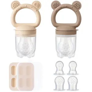 2 Pack Silicone Baby Fruit Feeder with Mini Freezer Tray, Breastmilk Popsicle Molds  Baby Teething Relief, Teethers, Fresh Food Feeder  Safe Infant Self Feeding, Extra Food Pouches - Chocolate