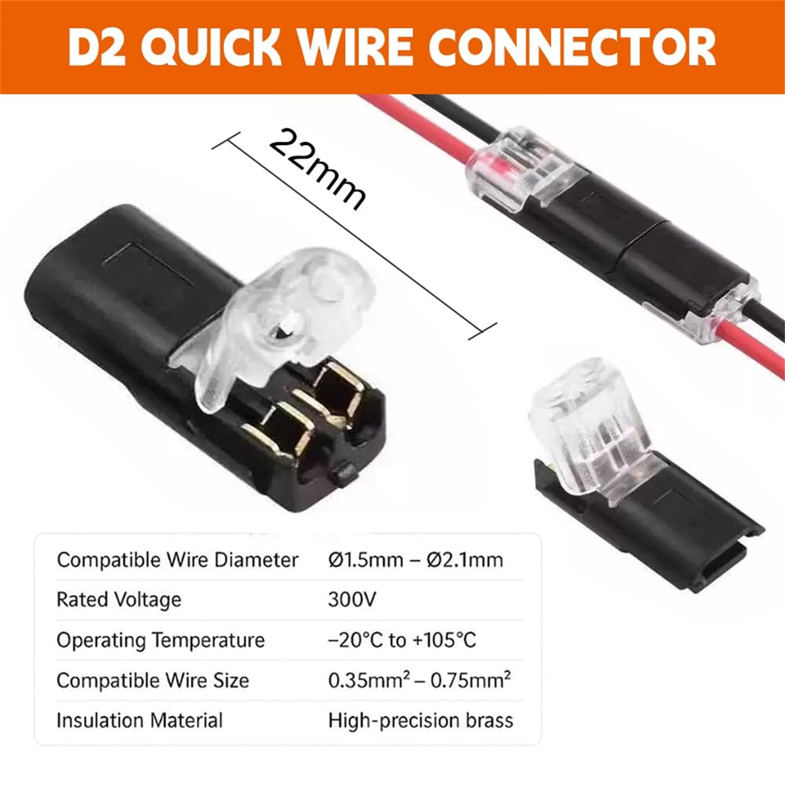 50pcs Double-Wire Plug-in Connectors with Locking Buckles, Quick-Clip Fasteners Multi-Purpose Snap-On Blocks for Strip Light DIY Crafting, Low-Voltage Decoration & Model Kits