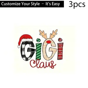 3pcs Gigi Claus Heat Transfer Stickers, High-Definition, Tear-Resistant, DIY Iron-On Appliques, Durable Plastic for T-Shirts, Pillows, Backpacks, Cushions, Pants, Sofa Covers - Waterproof