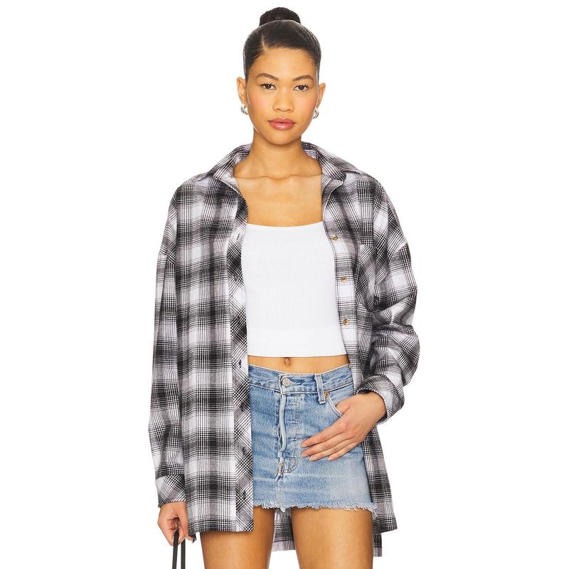 superdown Audriana Oversized Flannel Top in Green