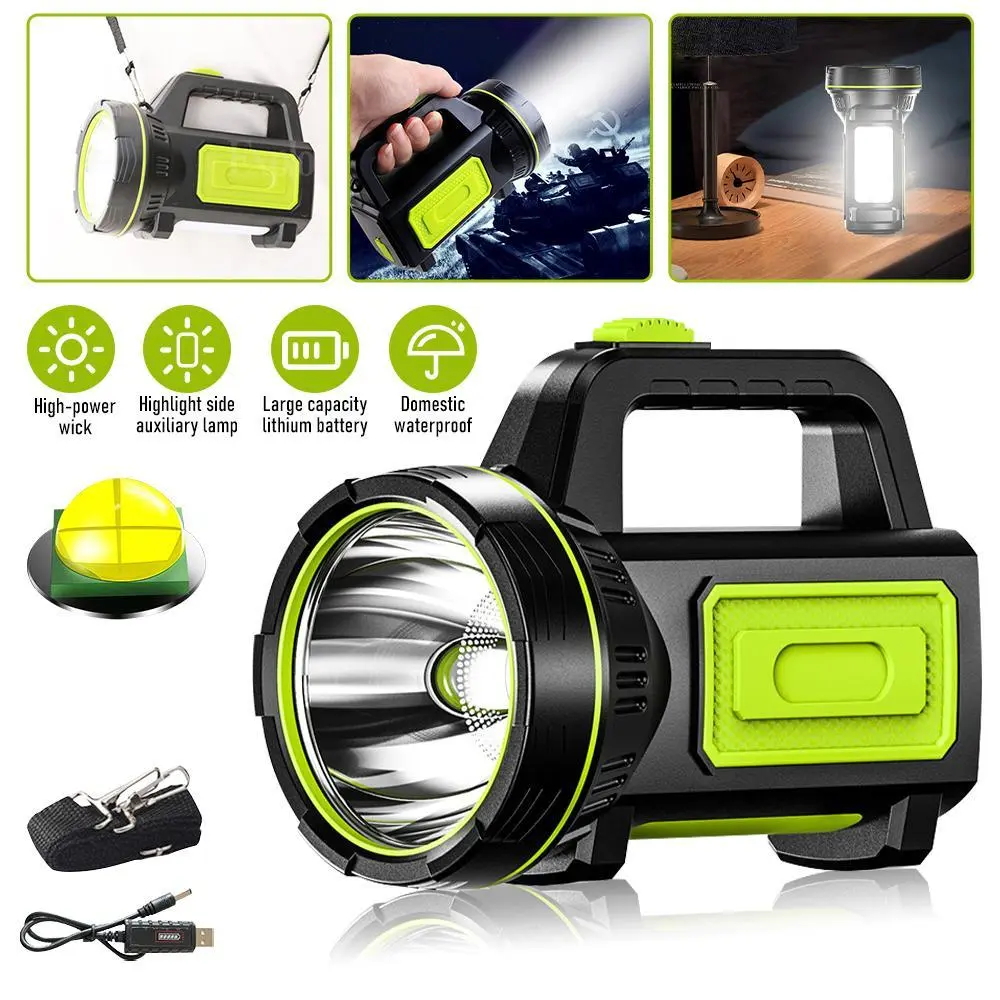 Tactical Bright LED Flashlight - USB Charge Lithium Ion 2000mAh Batteries Portable Torch Lamp, Suitable for Camping, Outdoor Patrol, Fishing
