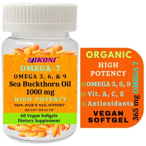 Nikoni Omega-7 from Organic Sea Buckthorn Oil - 60 Vegan Softgels for Healthy Skin, Hair, Nails - Dietary, Edible Healthcare Natural