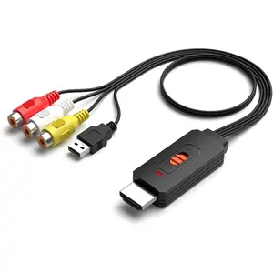 RCA to HDMI Converter, AV/Composite to HDMI Cabler Adapter Support 1080P,4:3/16:9 Switch Compatible with WII, PS2, PS3, N64