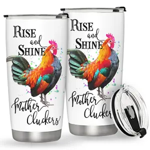 Chicken Pattern Tumbler, 1 Count Rooster Coffee Mug with Lid, Stainless Steel Double Wall Vacuum Coffee Travel Mug, Birthday Gift, Mother's Day Gift, Drinkware