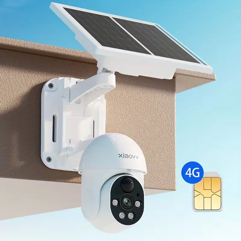 XIAOVV P6 4G 1080P Wireless Solar Security Camera Not Supporting WiFi 360 Degree PTZ Battery Powered Home Surveillance Camera with Motion Detection, Color Night Vision, Two-way Audio