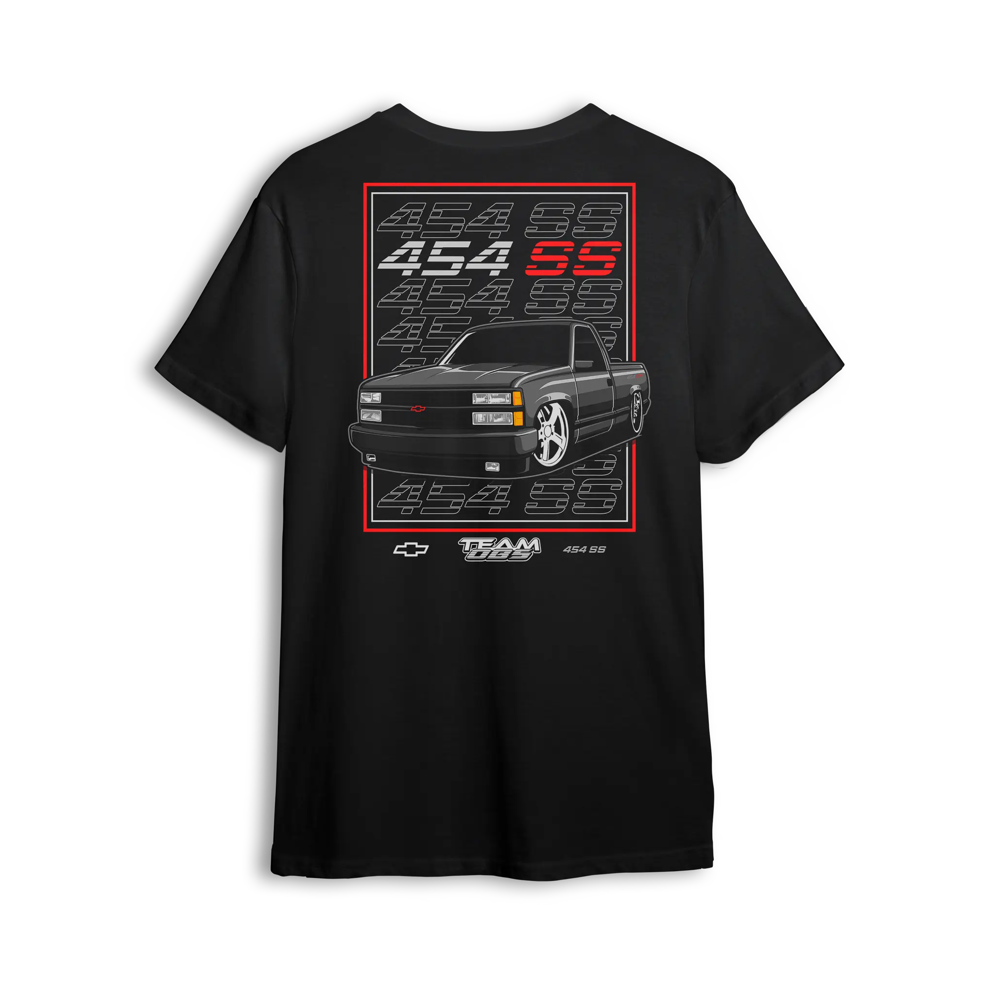 Team OBS Big Block Legend Tee - Fitted Short Sleeve Crew Neck T-Shirt for Men - Black Cotton Graphic Tee with 454SS Design - Summer Streetwear