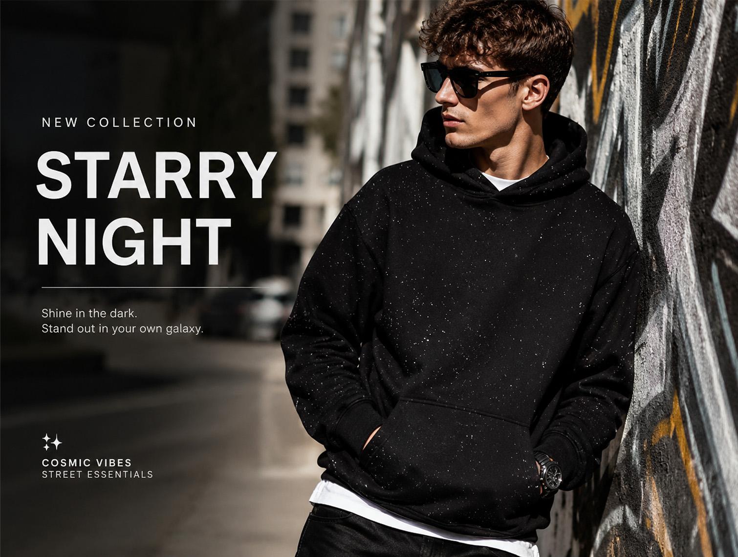 TELLFUN--Sequined Pullover Hoodie - Fashionable Casual Long-Sleeved Menswear Top with Pockets, Loose-Fitting Y2K Galaxy Sweatshirt for Autumn & Winter