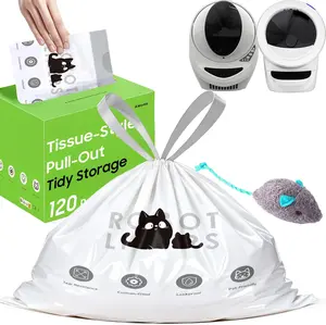 120 Tidy Draw-Pack Cat Litter Box Robot 5/4/3 Waste Bags Automatic Litter Box Bags, Tear-free, Sensor-compatible, Thick Heavy Duty Cat Litter Box Liner Bags 25.2 x 15.7 IN