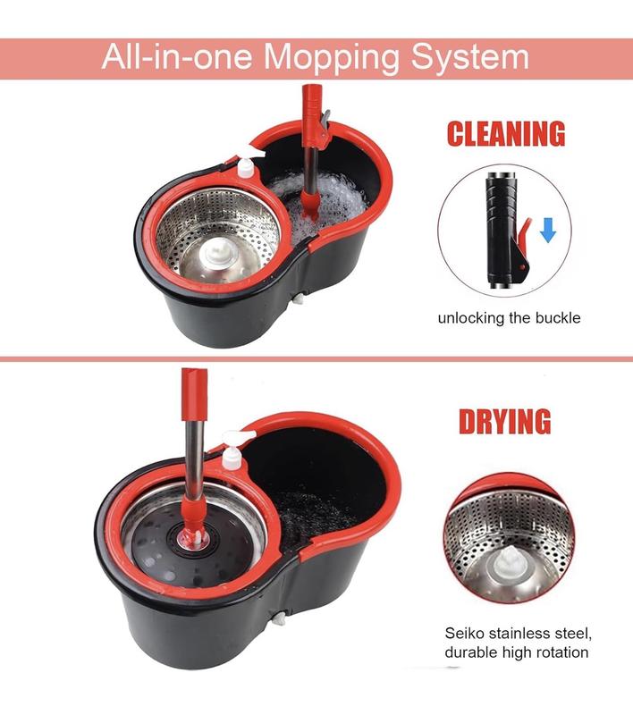 360 Spin Mop & Bucket System | Microfiber Floor Cleaning Set | Easy Wring