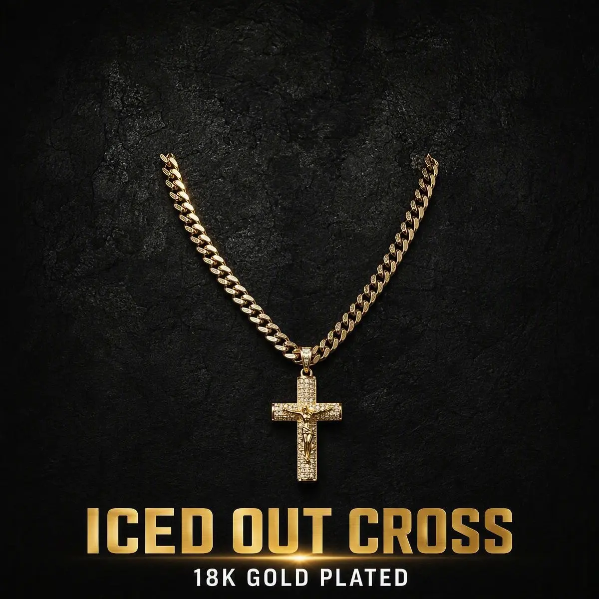 Bestselling 18K Gold Plated Iced Out Cross Necklace, 60cm (23.62") Chain, 4×2.5cm (1.57×0.98") Pendant. Hypoallergenic, Anti-Tarnish & Fade-Resistant, Versatile for Daily Wear. CZ Zircon Hip Hop Men’s Necklace, Ideal Gift for Him