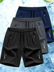 3-Pack，Men's Sporty Casual Short Pants,  Polyester, Breathable Design, Ideal for Activities, Daily Use, Outdoor Adventures, Summer Sports Shorts