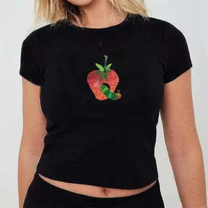Caterpillar Eating Straberry baby tee, Very Hungry Caterpillar Tee, Y2K outfit