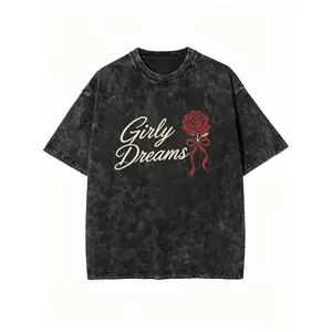 T-Shirt That Has Been Washed, Featuring a Design by Conan Gray with a Ribbon And Wishbone. This Couple'S T-Shirt Is Made of Comfortable, Perfect for Summer. It Is a Harajuku Style Tee Available in Six Sizes