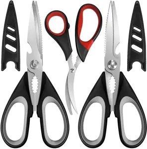 All Purpose Kitchen Shears with Protective Sheath, Heavy Duty 3 Pack Kitchen Scissors with Serrated Blade, Stainless Steel Cooking Scissors for Poultry, Food, Vegetables