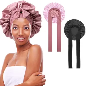 AWAYTR Satin Bonnets Silk-Like Bonnet for Sleeping Haircare Sleep Cap Double Layer and Single Layer Hair Bonnet with Elastic Tie Band for Curly Pink Hair Night Cap for All seasons