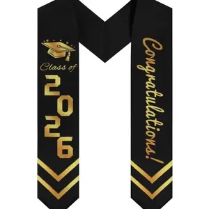 Tassel Graduation Stole, EastJia Black Gold Unisex Polyester Sash (4.5x62 in) with All Over Printing, High-Quality Comfortable Accessory for Ceremony, Party Gift,summervibes