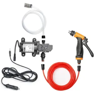 Portable Intelligent Electric Pressure Washer Pump 100W 160 PSI 12V Portable Pressure Powerful Washing Kit with 21.3 Feet PVC Hose for Home, Car, Garden, Projects (100 W-Black Hose)
