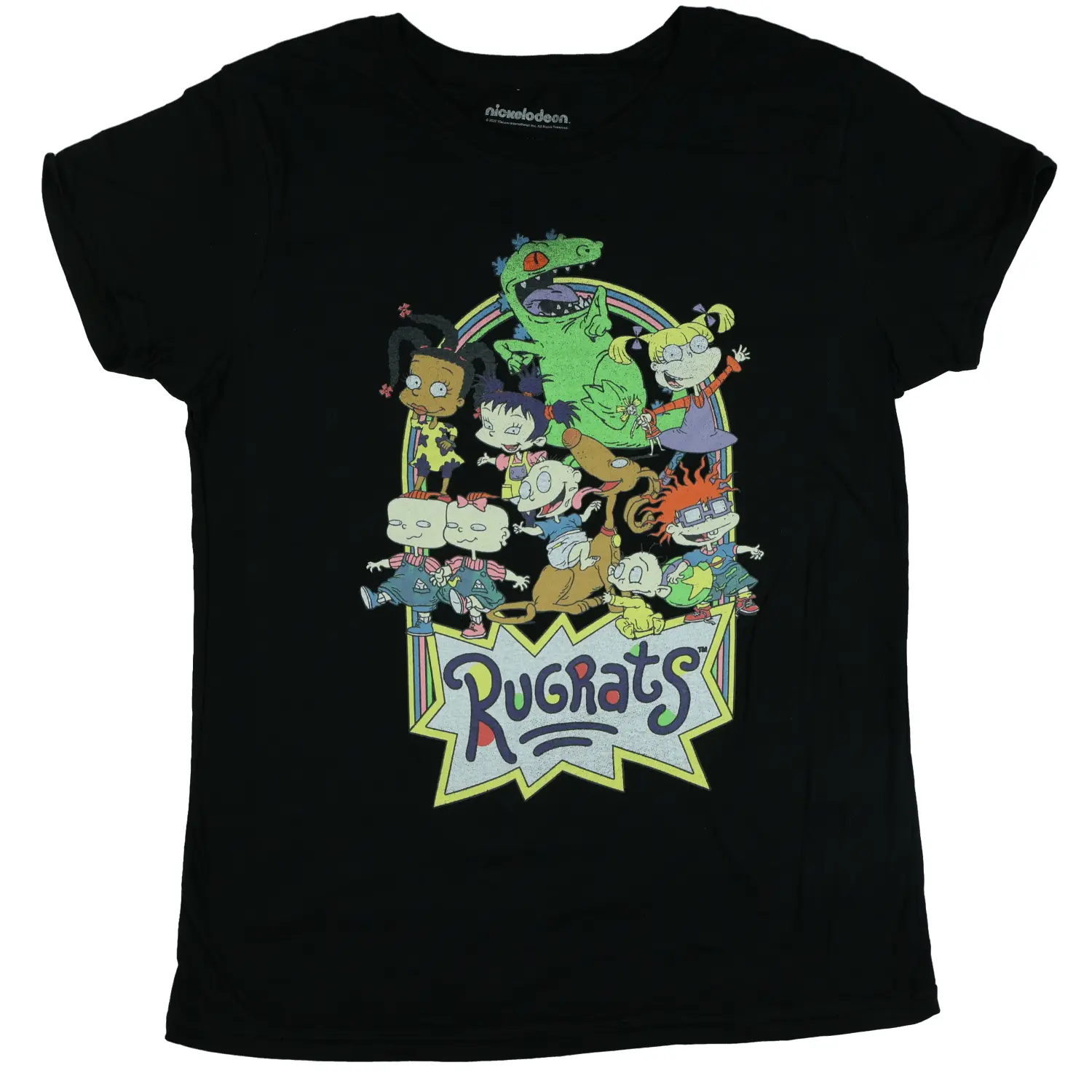 Rugrats T-shirt Women's Character Group Design Graphic Short Sleeve Tee, Rainbow, Casual, Stripe, Pajama, Cotton