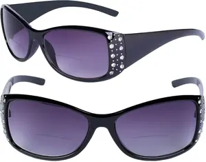 2 Pair of Women's Fashion Bifocal Reading Sunglasses with Rhinestones - Microfiber Carrying Cases Included, Glare Eliminating, Polycarbonate Lenses, 100% UVA & UVB Protection
