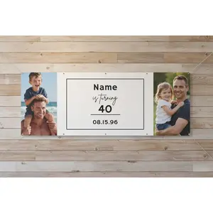 Customizable Horizontal Matte Photo Banner – 2 photo layout with center text panel – 96x36