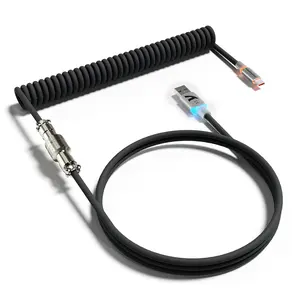 ATTACK SHARK C01 ULTRA Coiled USB C Cable Double Sleeved with RGB Light Plug,Detachable Metal Aviator,Type-C to USB-A Mechanical Gaming Keyboard Cable for Win Mac PS4 Xbox Switch Printer Tablet