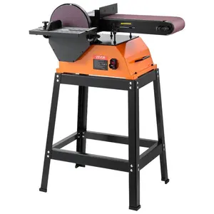 VEVOR Professional Belt Sander with Stand, 9 Disc 6x 48 Belt Sander Combo, 800W Sanding Machine with 0 - 45 Adjustable Worktable for Woodworking, Furniture Refinishing, Knife Sharpening