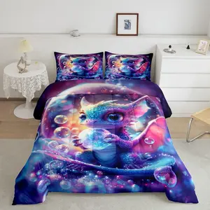 Dragon Comforter Set Kawaii Comforter for Boys Girls Teens Wild Life Bedding Set Dragon Decor Duvet Set Room Decor Purple Blue Quilt Set