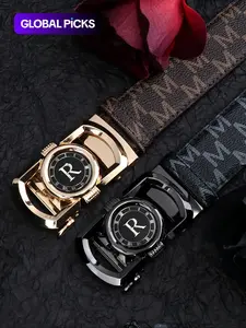 Men's Business Fashion Letter R Design Leather Belts, Casual Waistband for Jeans Trousers, Trendy All-match & Exquisite Belt for Birthday Gift