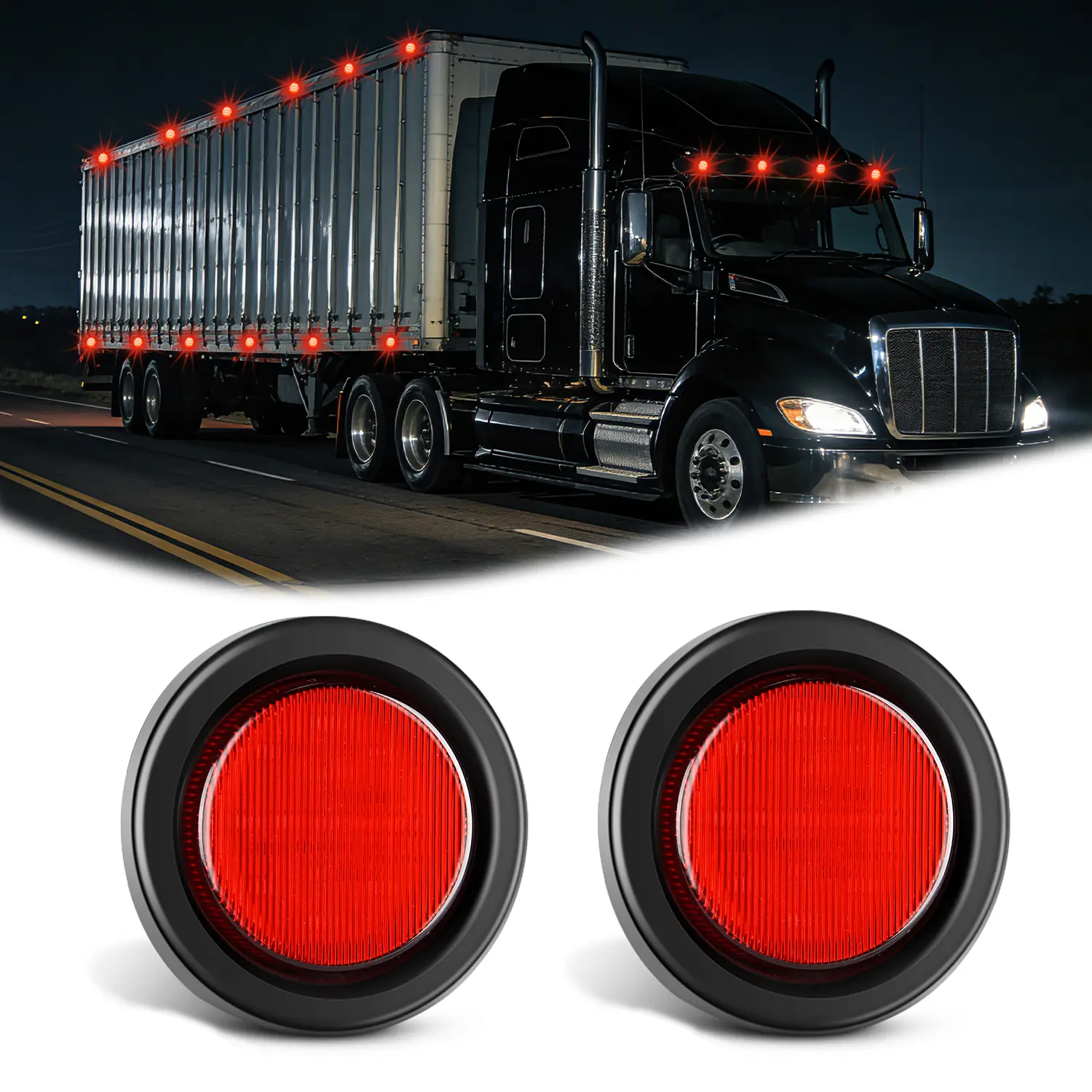 Nilight 2.5 in Waterproof Round Marker Lights, 2PCS Red 13LED Clearance Lights, Flush Mount with Plug, Grommet & Pigtail, Hardwired, DOT Compliant for 12V Trucks, Trailers, Boats, Led Lights Car, Vehicle Accessories
