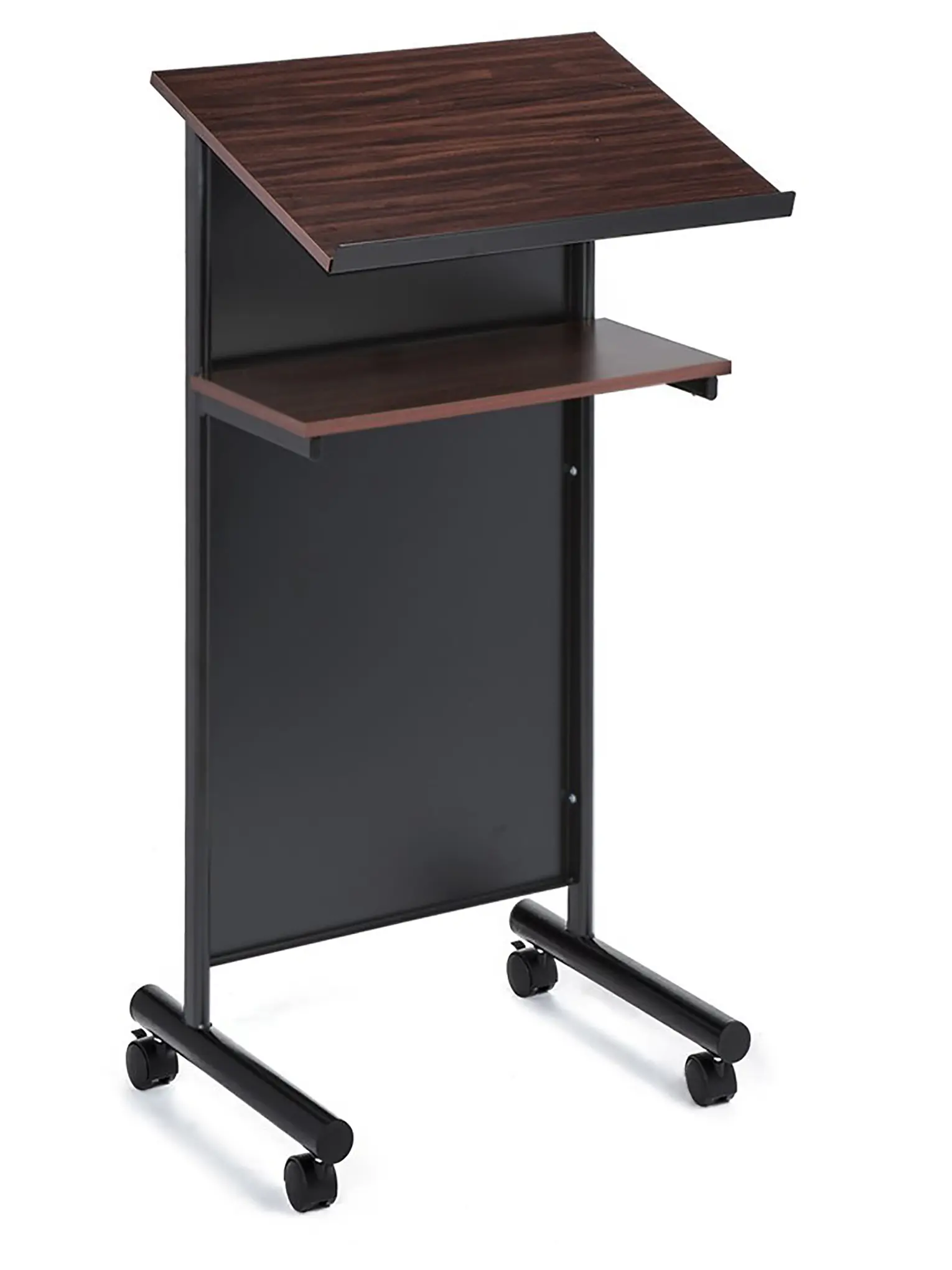 Audio-Visual Direct Wheeled Lectern Podium - Standing Desk with Storage Shelf - Ideal for Presentations and Laptop Use