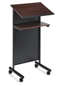 Audio-Visual Direct Wheeled Lectern Podium - Standing Desk with Storage Shelf - Ideal for Presentations and Laptop Use