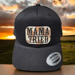 Mama Tried Cow Print Leather Patch Hat