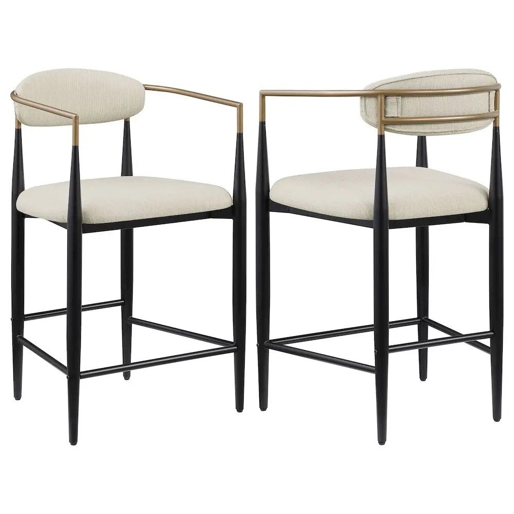 Tina Modern Fabric Upholstered Counter Height Dining Chairs with Footrest, Beige, Set of 2 - Padded Seat, Indoor Dining Room Use, Light Airy Ambiance