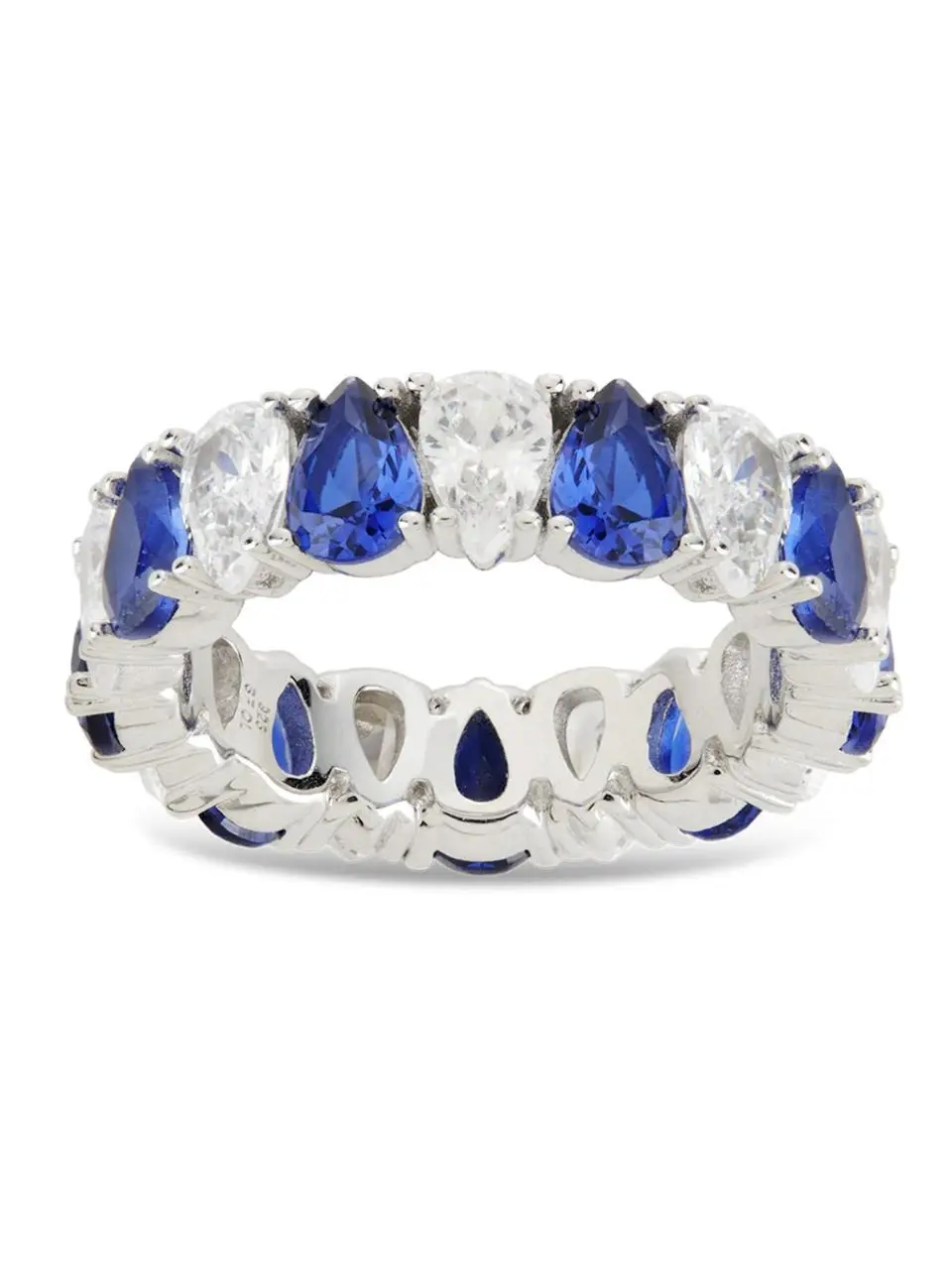 Sterling Silver Pear Cut Sapphire CZ Celebration Band Ring