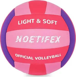 Soft Volleyball-Ultra Soft Fabric Light Volleyball for Indoor Practice Safe and Quiet Kids Youth Beginners House Yard Training Practice Games (Red Pink Purple, Deflated)