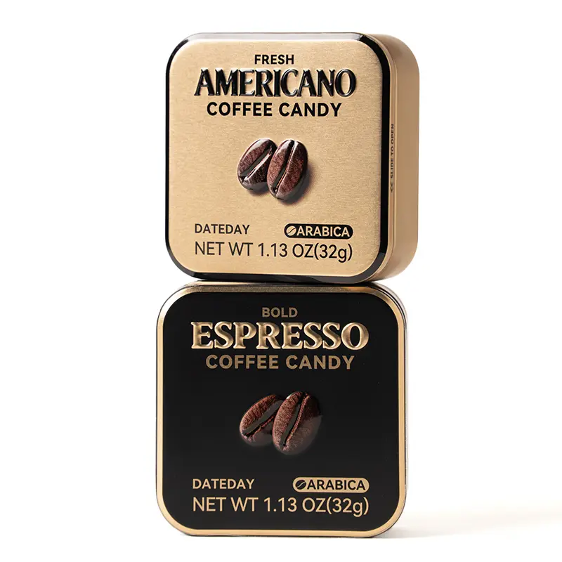DATEDAY Arabica Coffee Hard Candy, Americano & Espresso Flavor Options, Cool Mint Finish, 2 Slide-Top Tins, 0g Total Sugars per Serving, Sweetened with Xylitol