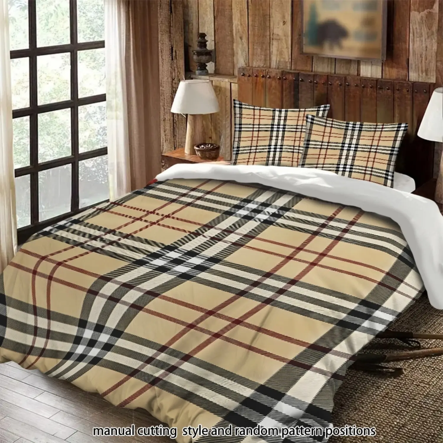 Classic plaid pattern fabric 3-piece comforter set, bedding set, suitable as a gift.