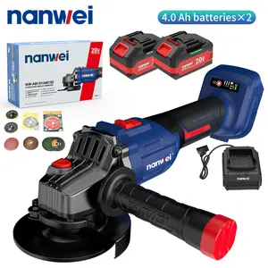 NANWEI 20V Brushless Angle Grinder | Suitable for 115/125mm Discs, 3-Speed Adjustable, Equipped with Rechargeable Lithium Battery and Additions, Compatible with Makita Batteries | Multi-functional for Grinding, Polishing, and Engraving on Tiles